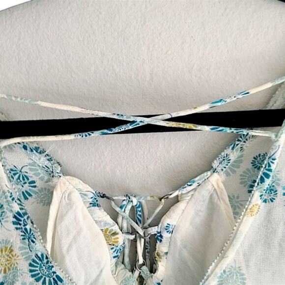 Free People Yours Truly Printed Dress in White and Teal Fairy Summer Floral Sz 2 - Picture 7 of 9